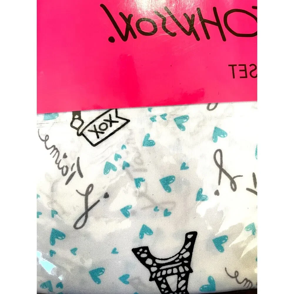 Betsey Johnson Full Sheet Set 4 pieces Paris Eiffel Tower Je T'aime Teal Heart